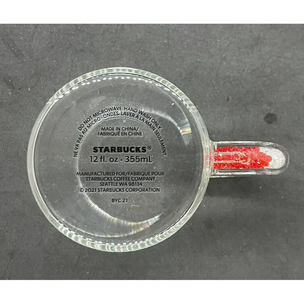 Starbucks 2021 Christmas Confetti Candy‎ Cane Sparkle Beads Handle Cup Mug ~ New